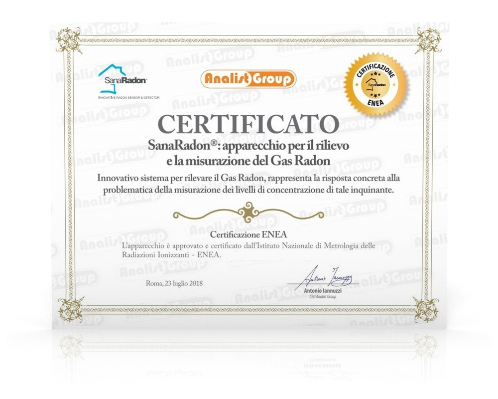 sanaradon certificato ENEA